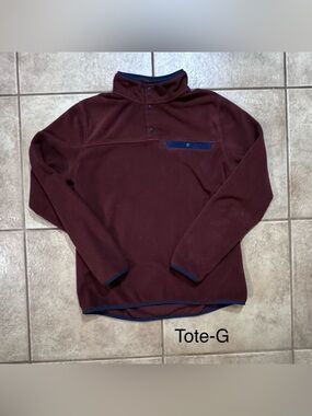 32 Degrees Maroon Quarter-Snap Fleece Pullover with Navy Trim